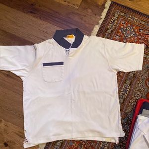 American Eagle mens Xl polo shirt, white with blue accents, short sleeve